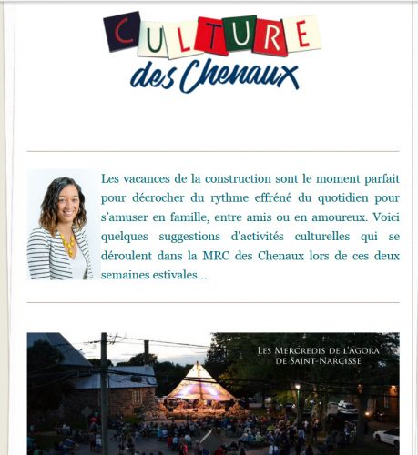 Les vacances de la construction dans des Chenaux. Quelques suggestions d’activités culturelles …