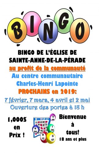 Bingo de l’église de Ste-Anne-de-la-Pérade