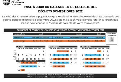 Avis important – Modification du calendrier de collecte des déchets