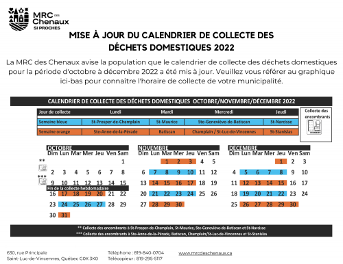 Avis important – Modification du calendrier de collecte des déchets