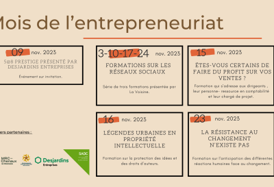 Conférences et formations du Mois de l’entrepreneuriat et la Campagne « J’me fais un cadeau » – édition 2023